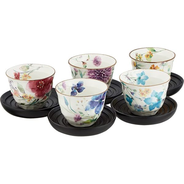 Flower Watercolor teacup with Sencha Green 01800 Online